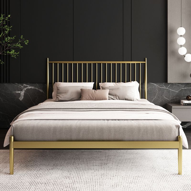 Contemporary Rectangular Spindle Headboard Bed with Metal Legs