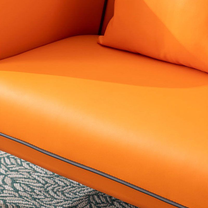 Contemporary Square Arm Faux Leather Settee Couch with Pillows Clearhalo 'furn' 'furn_sofas' 'Furniture' 'furniture_sofas' 'Living Room Furniture' 'Sofa' 'sofas' 1200x1200_85656055-1c13-4256-beb2-0a5e7b6da773