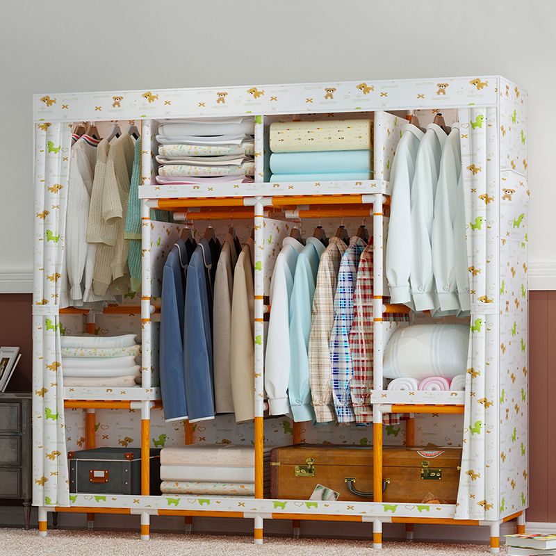 Modern Wardrobe with Clothes Rail Matte Finish Cabinet with Wood Frame