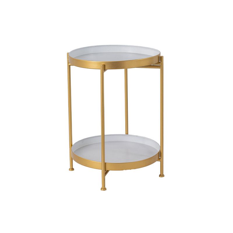 Mid-Century Tray Top End Table 20.3" Tall Iron Round Side Table with Shelf