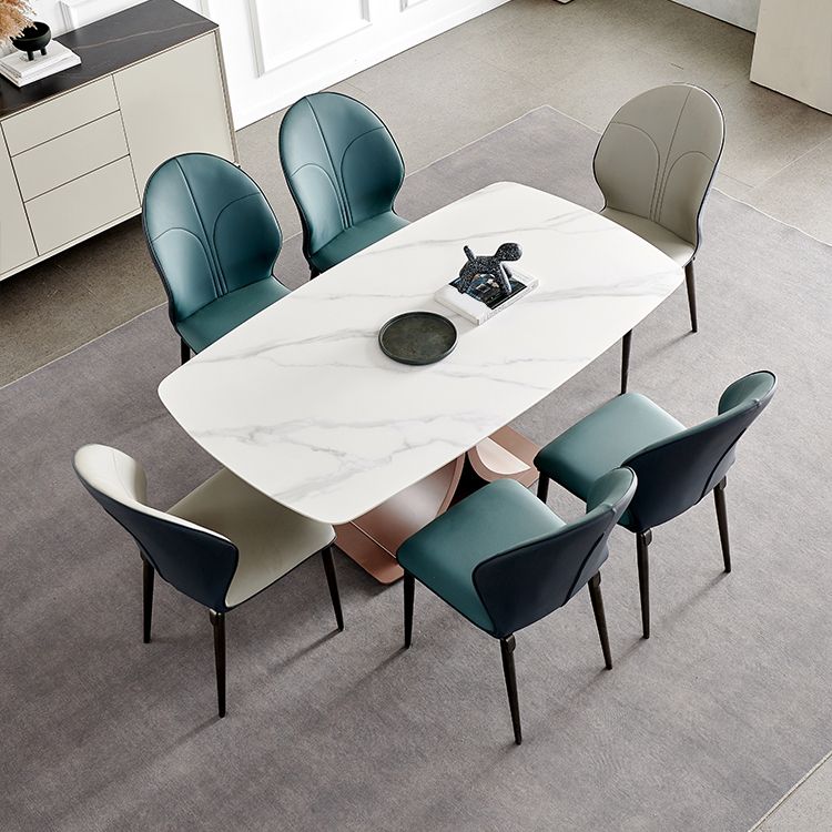 Traditional Luxury Dining Table White Rectangle Sintered Stone Table with Rose Gold Frame Clearhalo ' dining_table' 'Dining Tables & Seating' 'Dining Tables' 'furn' 'furn_dining_table' 'Furniture' 'furniture_dining_table' 'Kitchen & Dining Furniture' 'kitchen&dining_furn' 'kitchen' 'kitchen_dining_table' 1200x1200_85755c8c-086c-4921-9dbe-86da03b6589b