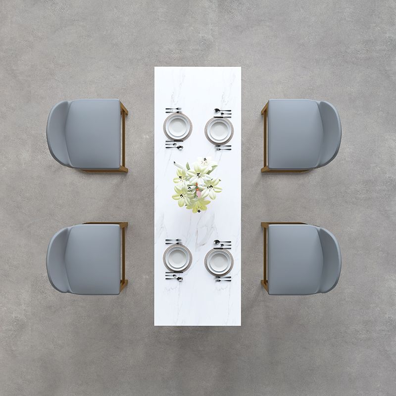 Faux Marble Top Bar Table Rectangle Contemporary Style Pub Table in White