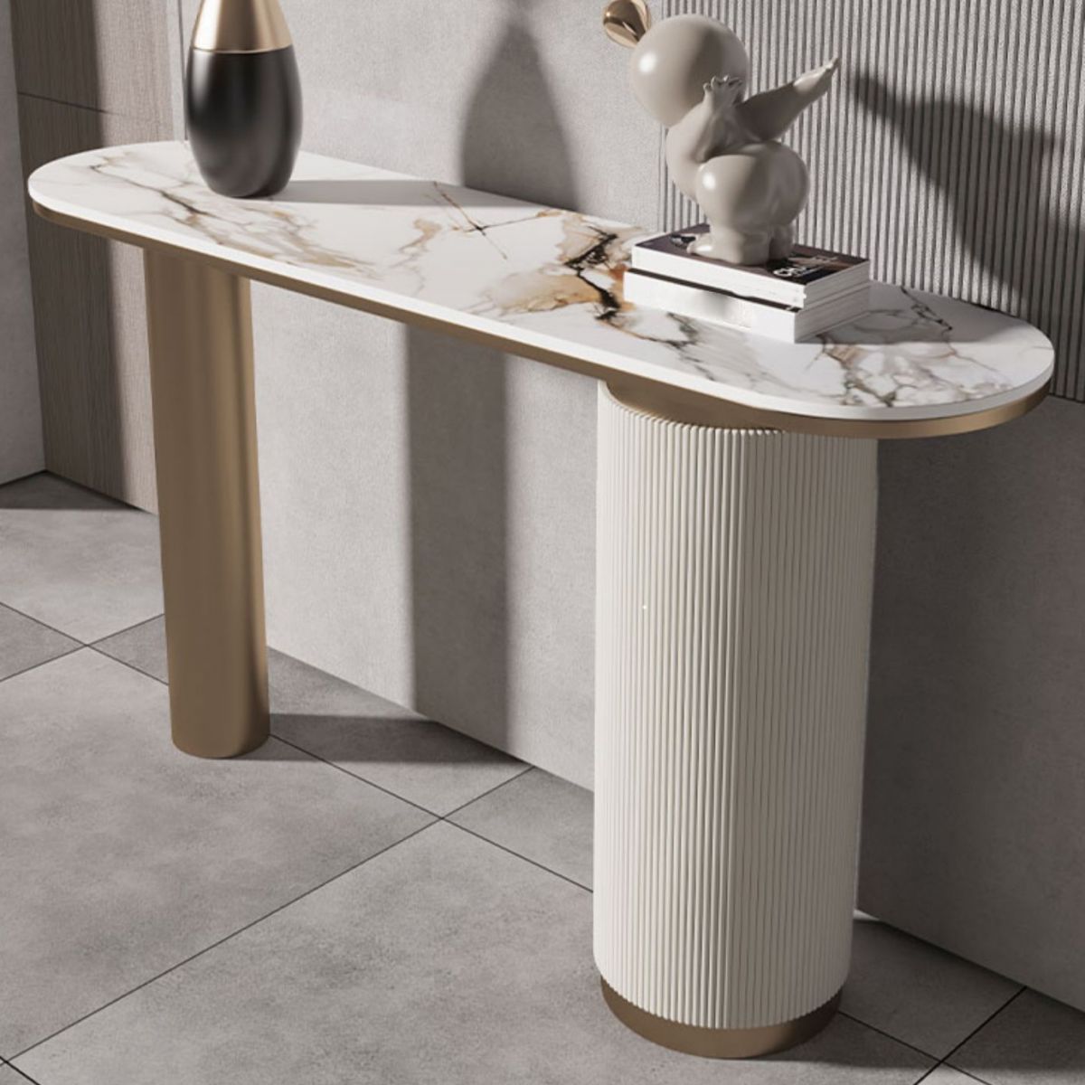 Mesa de consola de Stone Glam 31.5 pulgadas de altura Mesa de acento ovalado para el salón