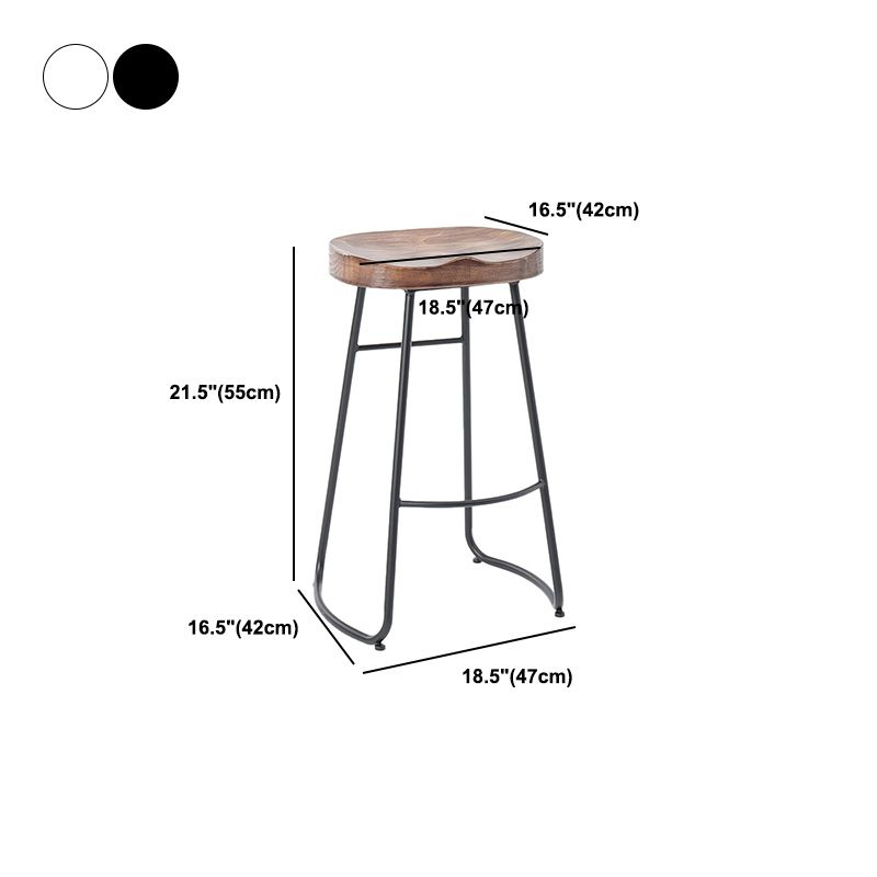 Industrial Armless Backless Counter Stool Iron Cafe Bar Stool with Wooden Seat and Pedal