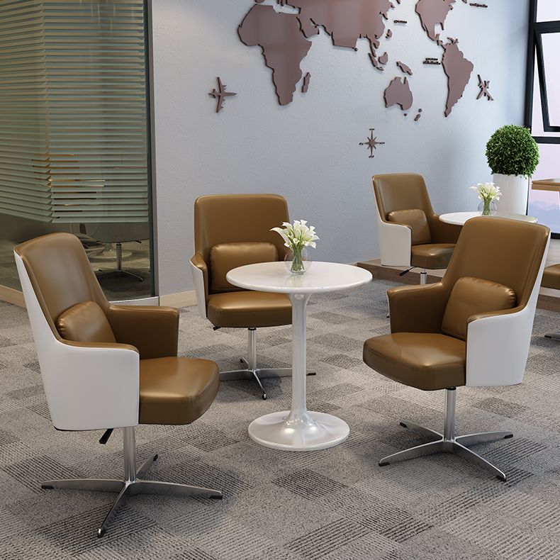 フェイクレザータスクチェアモダンな調整可能なスイベルオフィスチェア固定腕