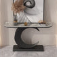 12 inch Wide Glam Console Table Stone Half Moon Console Accent Table