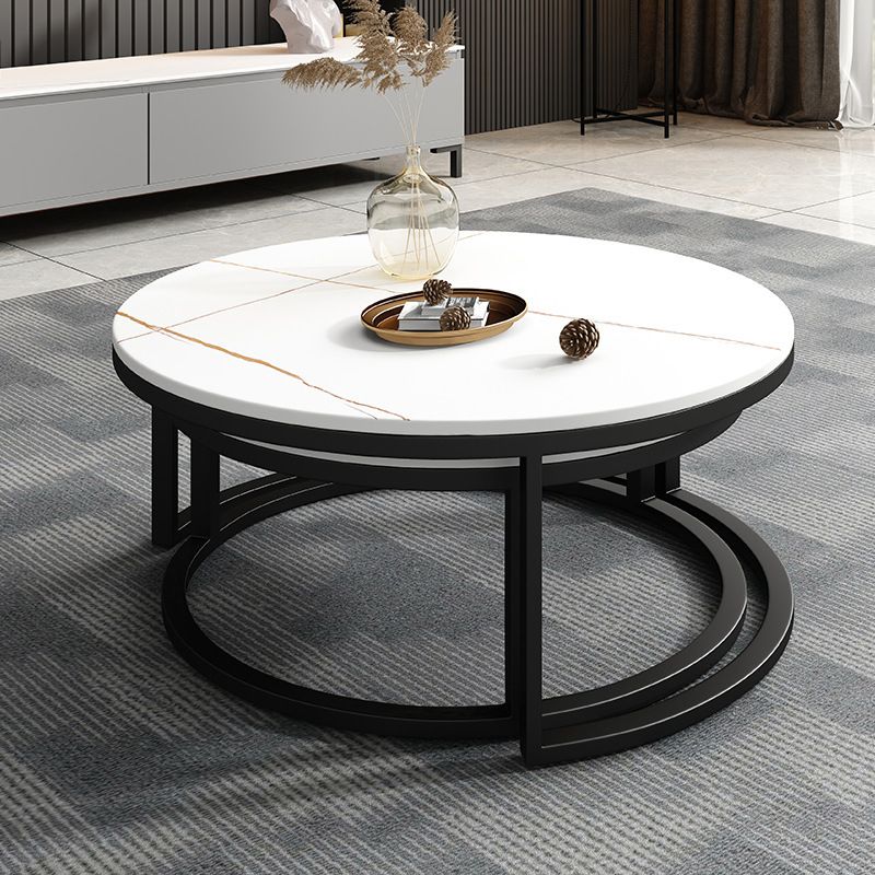 Modern Style Round Black and White Slate Top Nesting Coffee Table Clearhalo 'Coffee & Accent Tables' 'Coffee Tables' 'coffee_tables' 'furn' 'furn_coffee_tables' 'Furniture' 'Living Room Furniture' 1200x1200_85826587-296f-4d7d-9081-836b2607cd17