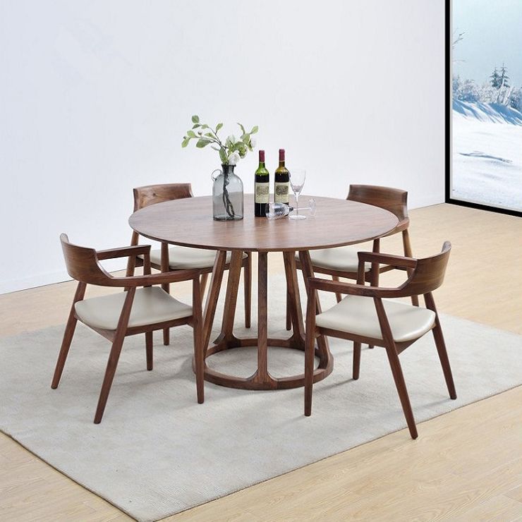 Modern Solid Wood Dining Table Brown Round Table with Pedestal Base for Home Clearhalo ' dining_table' 'Dining Tables & Seating' 'Dining Tables' 'furn' 'furn_dining_table' 'Furniture' 'furniture_dining_table' 'Kitchen & Dining Furniture' 'kitchen&dining_furn' 'kitchen' 'kitchen_dining_table' 1200x1200_85829d72-67b5-40d9-85fd-49122a1e81d7