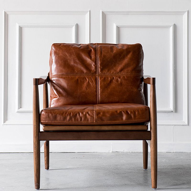 Pu Leather Arm Chair Square Arms Solid Wood Frame Pillow Back Chair Clearhalo 'Accent Chairs' 'accent_chairs' 'Chairs & Seating' 'furn' 'furn_accent_chairs' 'Furniture' 'Living Room Furniture' 1200x1200_858493a6-9582-4e6d-9bd4-6406313efd90