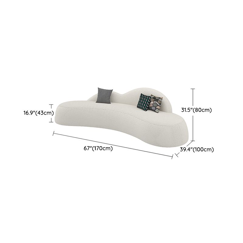 White Wool Curved Sofa Nordic 39.4" D Armless Sofa with Pillows