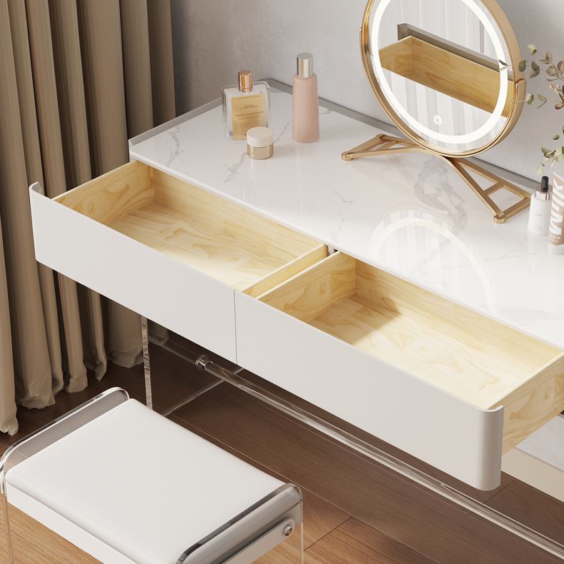 Table de coiffeuse de maquillage de vanité moderne Ensemble de tabourets en blanc