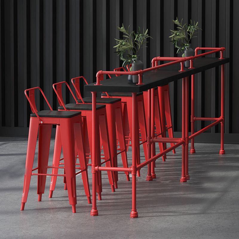 Industrial Wood Bar Table with Rectangle Table Top Red Trestle Table - 45.28" H Clearhalo 'Bar Furniture' 'Bar Tables' 'bar_tables' 'furn' 'furn_bar_tables' 'Furniture' 'furniture_bar_tables' 'Kitchen & Dining Furniture' 1200x1200_858a7baa-6f12-4da8-bfa2-4c399bdf1bb7