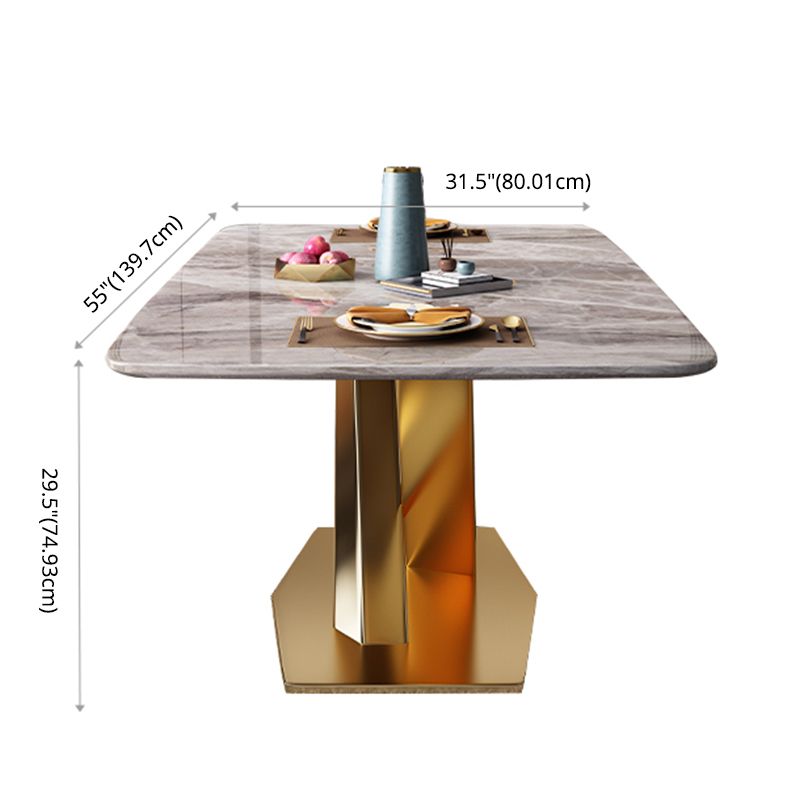 Modern Style Sintered Stone Dining Table with Standard Height Fixed Table and Gold Trestle Base Clearhalo 'Dining Room Sets' 'Dining Tables & Seating' 'dining_room_set' 'furn' 'furn_dining_room_set' 'Furniture' 'furniture_dining_room_set' 'Kitchen & Dining Furniture' 'kitchen&dining_furn' 'kitchen' 1200x1200_859169a2-f01b-4cb6-8860-338165d9faa2