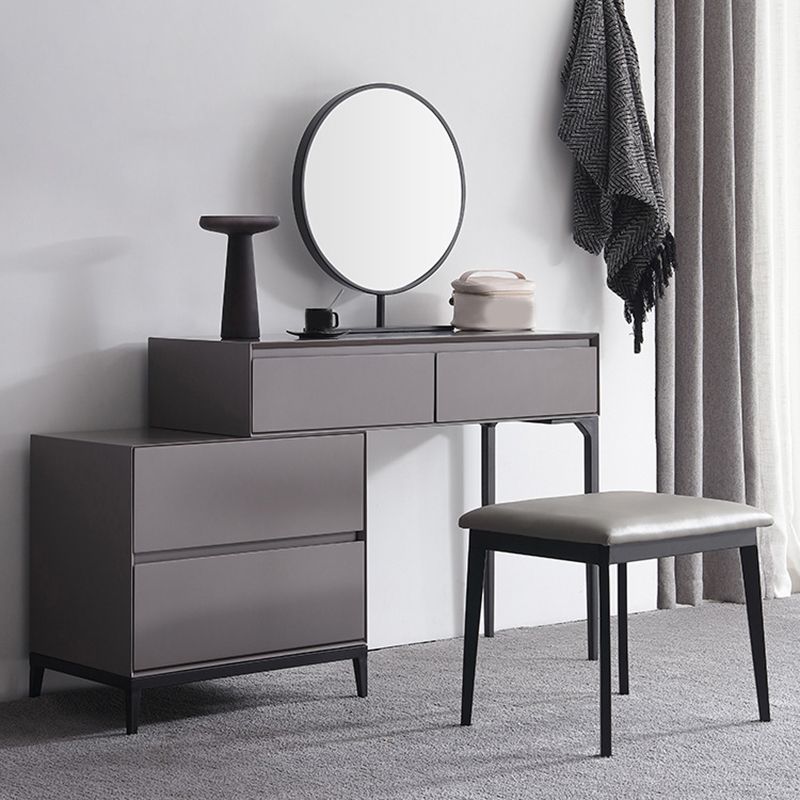 Moderne grijze ijdelheid gespiegelde houtmake -upkruidtafel ontlasting set