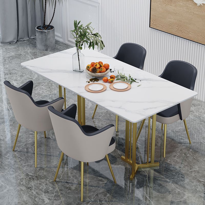 Modern Sintered Stone Top Standard Dining Set White Rectangle Shape Dining Set with Double Pedestal Clearhalo 'Dining Room Sets' 'Dining Tables & Seating' 'dining_room_set' 'furn' 'furn_dining_room_set' 'Furniture' 'furniture_dining_room_set' 'Kitchen & Dining Furniture' 'kitchen&dining_furn' 'kitchen' 1200x1200_8596c364-4898-4022-888b-5f5b9a4ee228