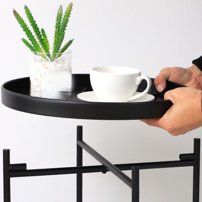 Mid-Century Tray Top End Table 20.3" Tall Iron Round Side Table with Shelf