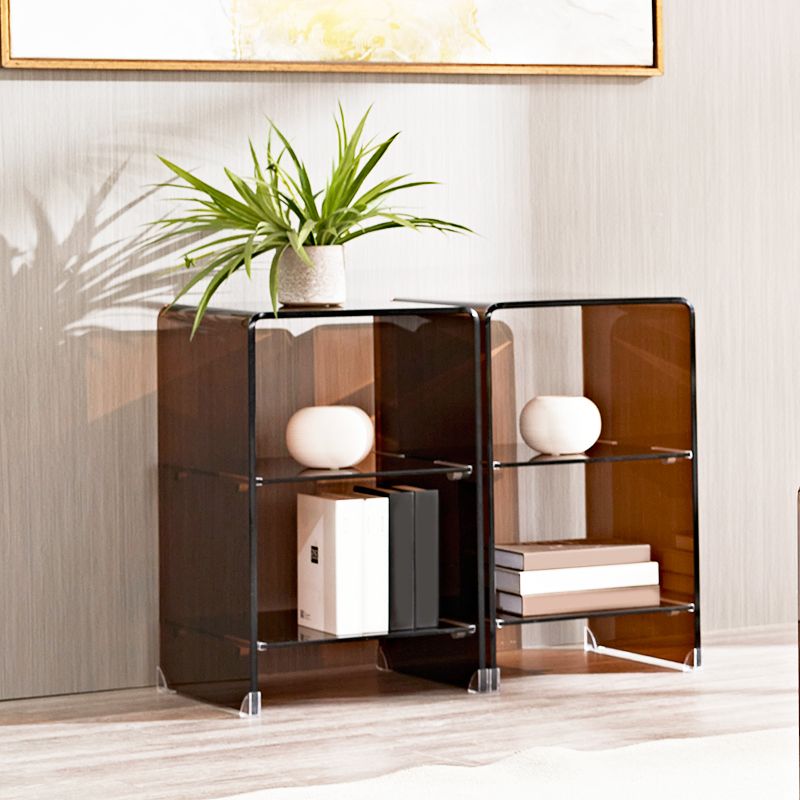 Modern Glass Corner Table Square Brown Side End Table for Living Room