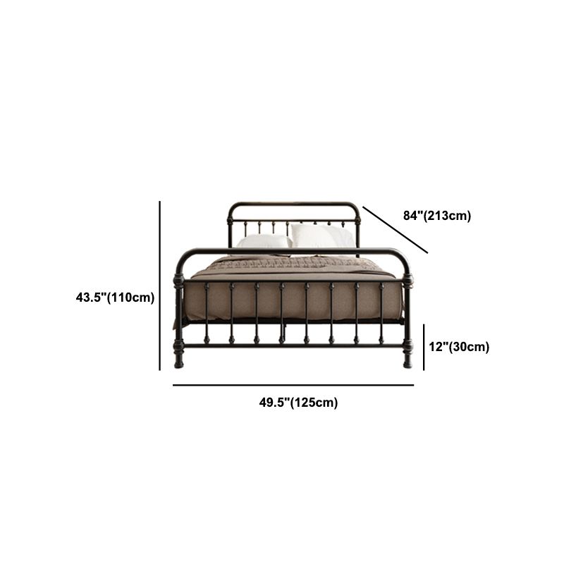 Modern Black Iron Bed with Rectangle Headboard and Metal Legs