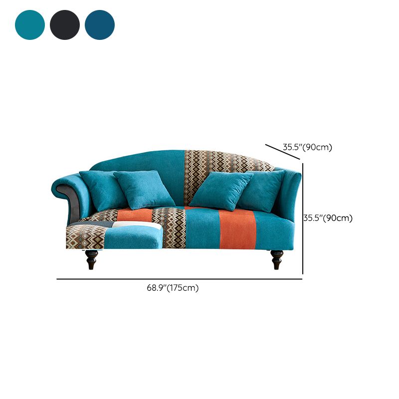 Contemporary Sewn Pillow Back Sofa Rolled Arm Settee for Living Room