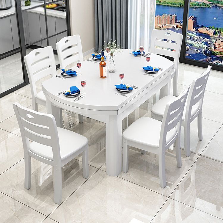 Modern Style Furniture Set 7 Pcs Round Solid Wood Dinette Table with Armless Chair