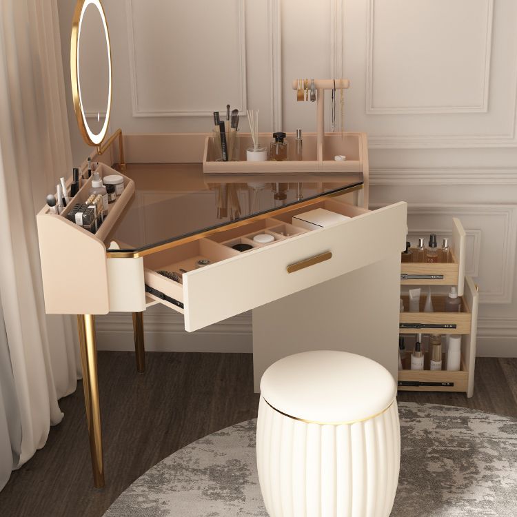 Mid-Century Modern Makeup Vanity Desk Dressing Table Stool Set with Drawer