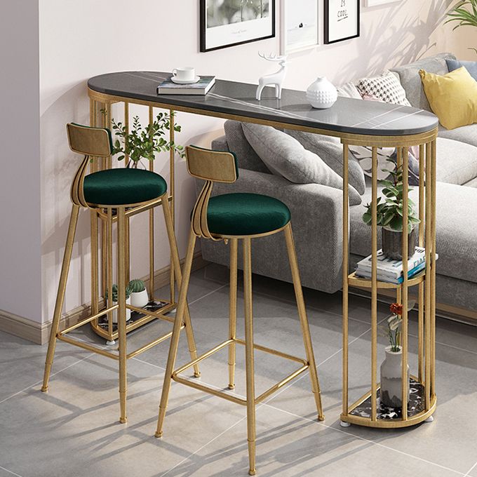 Glam Iron Bar Dining Table Stone Top Oval Indoor Bistro Table with 2-Shelf Fixed Table Clearhalo 'Bar Furniture' 'Bar Tables' 'bar_tables' 'furn' 'furn_bar_tables' 'Furniture' 'furniture_bar_tables' 'Kitchen & Dining Furniture' 1200x1200_85a5db7b-cfdd-4af7-9f1a-ba292ef03063