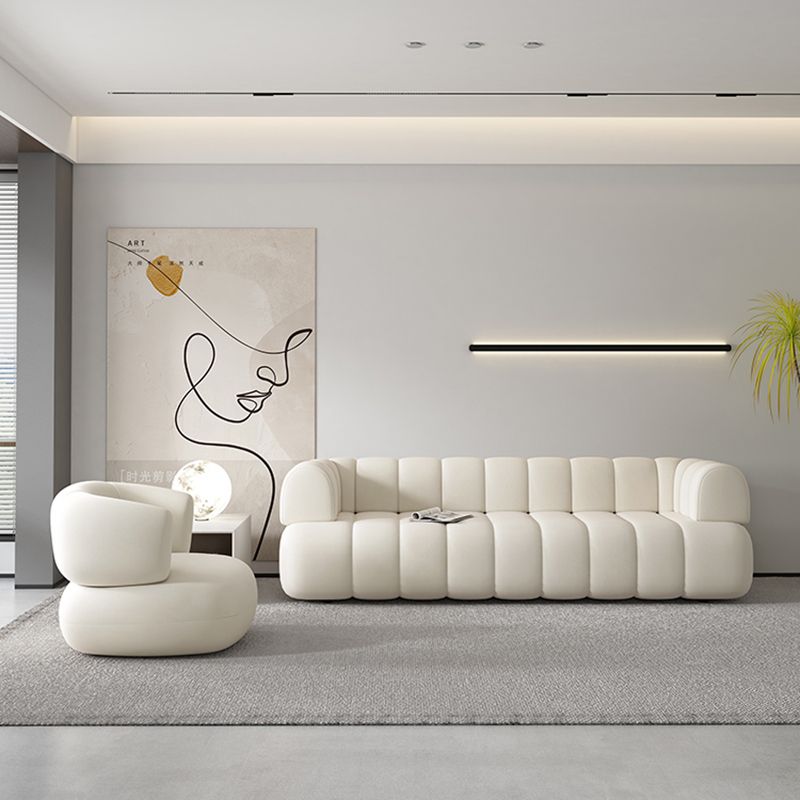 White Contemporary Seating Tuxedo Arm Sofa Sewn Pillow Back for Living Room