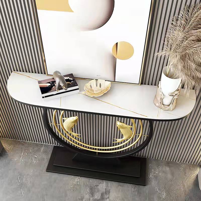 31.5 "H Modern Console Accent Table Acabado antiguo Consola Half Moon