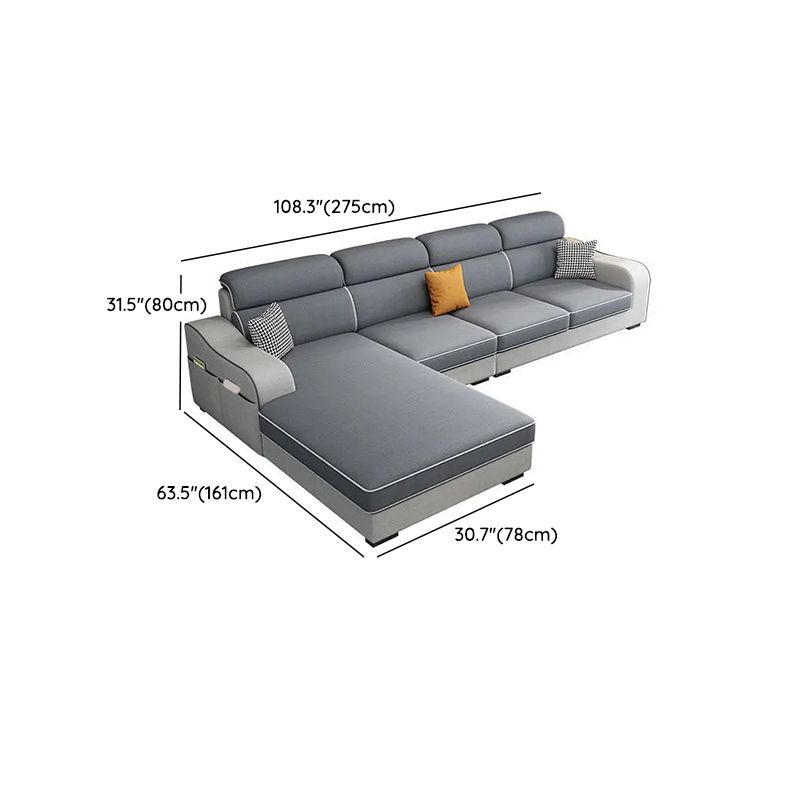 31.49" Tall Grey Sectional Sofa Faux Leather/Linen Flared Arm Modular Sofa Clearhalo 'furn' 'furn_sectionals' 'Furniture' 'Living Room Furniture' 'Sectionals' 1200x1200_85ad3eae-febf-4772-a617-f476497ee3ad