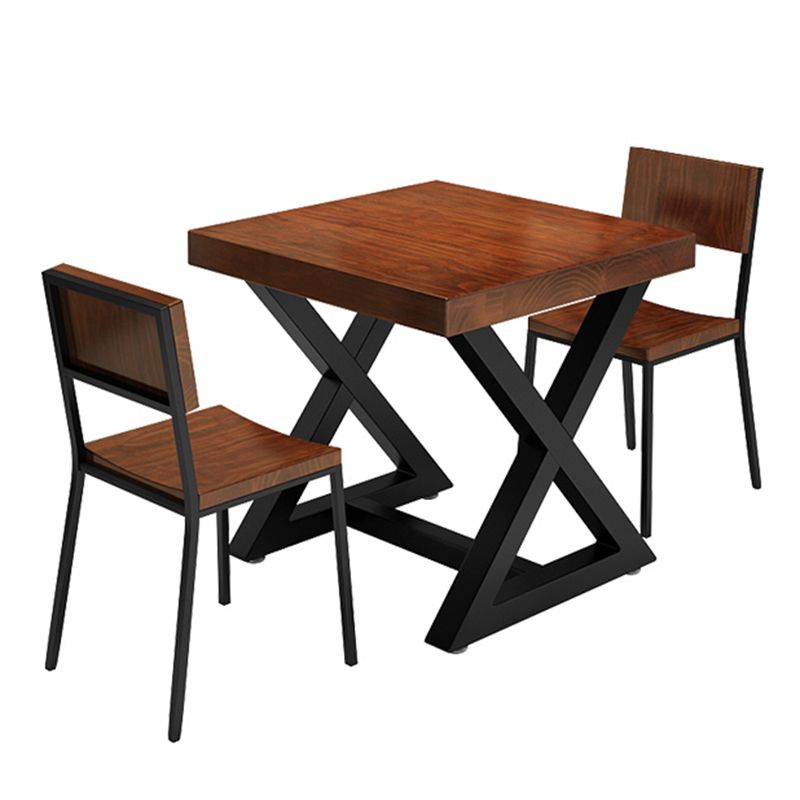 Industrial Solid Wood Dinner Room Kitchen Table Brown Square Trestle Table for Dining Room Clearhalo ' dining_table' 'Dining Tables & Seating' 'Dining Tables' 'furn' 'furn_dining_table' 'Furniture' 'furniture_dining_table' 'Kitchen & Dining Furniture' 'kitchen&dining_furn' 'kitchen' 'kitchen_dining_table' 1200x1200_85ad64fb-8c6d-4784-8cf1-8520bd0c2d5f