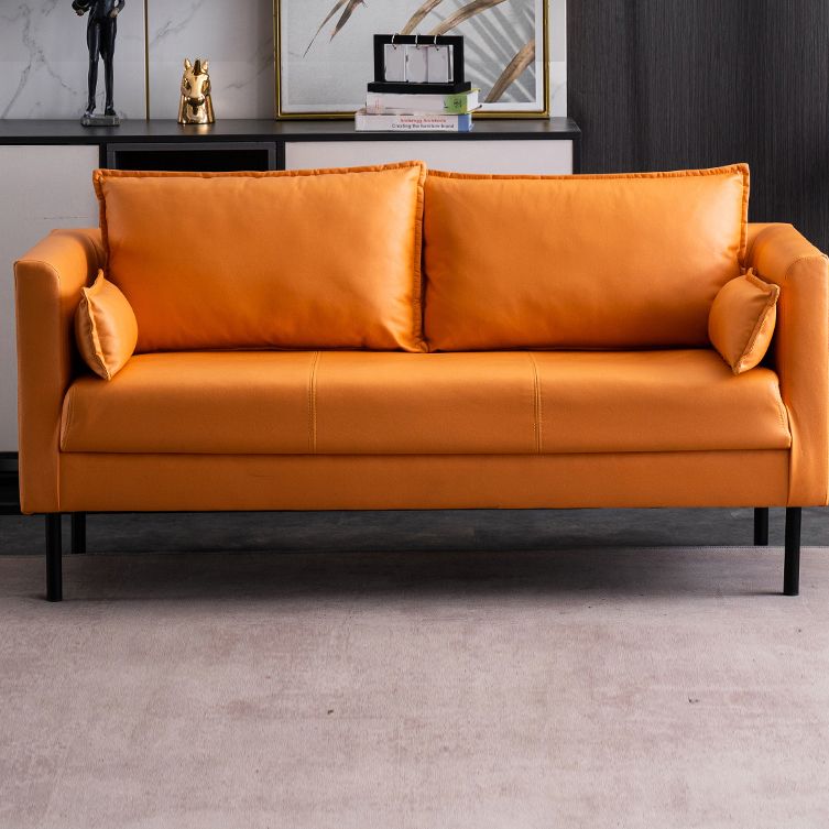 Scandinavian Faux Leather Sofa 29.52" High Tuxedo Arm Sofa with 2 Pillows Clearhalo 'furn' 'furn_sofas' 'Furniture' 'Living Room Furniture' 'Sofa' 'sofas' 1200x1200_85adfbb9-9f71-4426-a059-7790c051dc5a