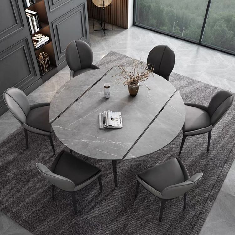 Extendable Modern Dining Room Set with Sintered Stone Top and Black Leg Formal Table Set Clearhalo 'Dining Room Sets' 'Dining Tables & Seating' 'dining_room_set' 'furn' 'furn_dining_room_set' 'Furniture' 'furniture_dining_room_set' 'Kitchen & Dining Furniture' 'kitchen&dining_furn' 'kitchen' 1200x1200_85af1ee2-fad1-4984-9414-09ad1fa1cd21