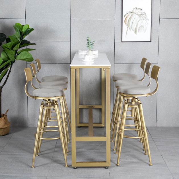 Glam Rectangle Faux Marble Bar Dining Table Gold Indoor Bistro Table with Trestle Pedestal Clearhalo 'Bar Furniture' 'Bar Tables' 'bar_tables' 'furn' 'furn_bar_tables' 'Furniture' 'furniture_bar_tables' 'Kitchen & Dining Furniture' 'kitchen&dining_furn' 'kitchen' 1200x1200_85aff940-c934-4116-808e-4b5201f8a432
