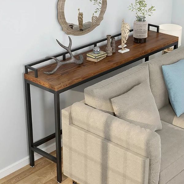 Rectangular Pine Wood Top Bistro Table Industrial Bar Table with Trestle Base in Black Clearhalo 'Bar Furniture' 'Bar Tables' 'bar_tables' 'furn' 'furn_bar_tables' 'Furniture' 'Kitchen & Dining Furniture' 1200x1200_85b00e4c-b882-461c-ac29-6cf372b15834