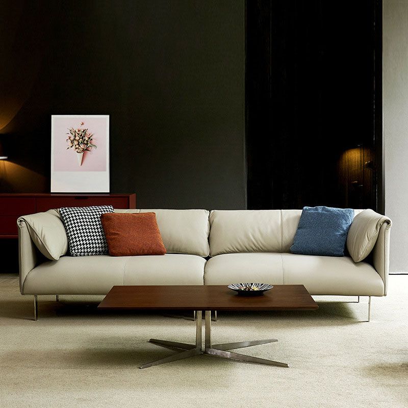 Sofá de cuero modernismo en sofá de brazo de esmoquin de color caqui con 3 almohadas