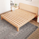Modern Natural Solid Wood Standard Bed with Rectangular Headboard