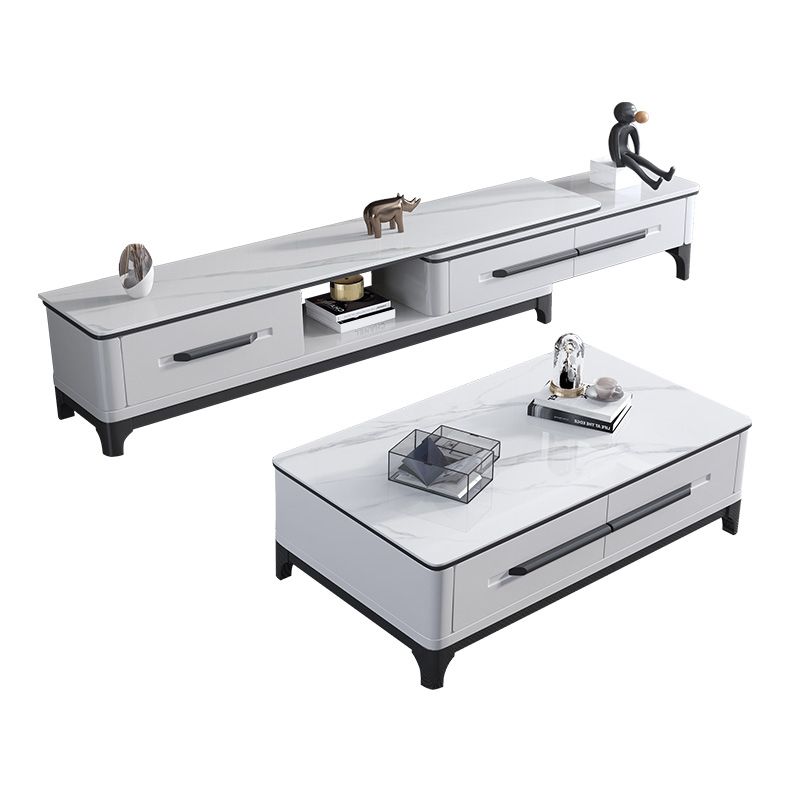 Leisteen koffie of eindtafel met opbergladen rechthoek 4 poten