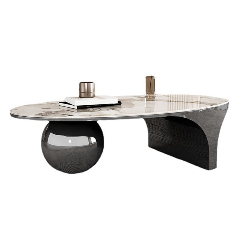 Oval Stone Top Coffee Table with Steel Base 51.18" Long 27.56" Wide Clearhalo 'Coffee & Accent Tables' 'Coffee Tables' 'coffee_tables' 'furn' 'furn_coffee_tables' 'Furniture' 'Living Room Furniture' 1200x1200_85c05e61-eb0e-442a-8d8f-bc69a1ca35eb