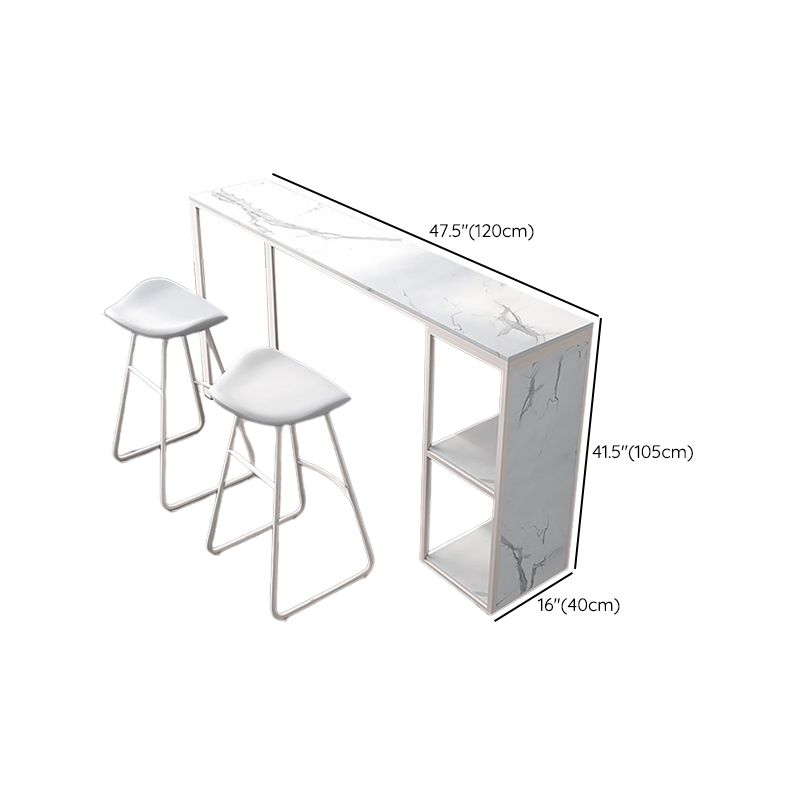 Mesa de bar rectangular Glam, mesa de pedestal doble de mármol sintético con almacenamiento