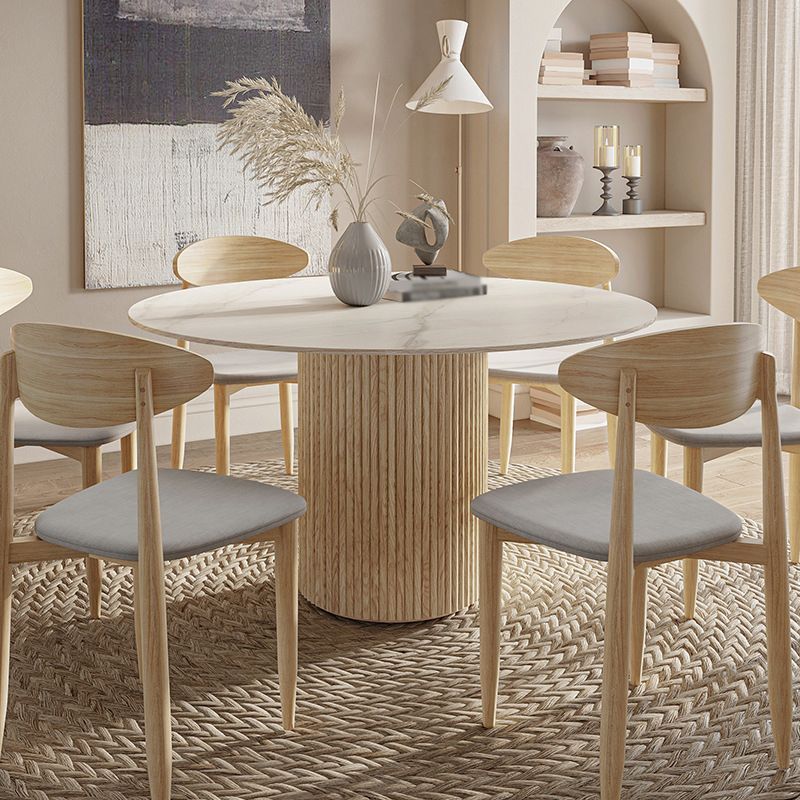 Contemporary Stone Dining Table Round Dining Table with Wood Pedestal Base Clearhalo 'Dining Tables & Seating' 'Dining Tables' 'dining_table' 'furn' 'furn_dining_table' 'Furniture' 'furniture_dining_table' 'Kitchen & Dining Furniture' 'kitchen' 'kitchen_dining_table' 1200x1200_85c3da81-e37d-434a-94fe-d875fc0b8d98