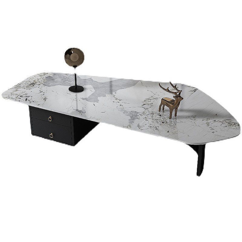 15.7 "H onregelmatige leisteen metalen frame salontafel met lade voor woonkamer