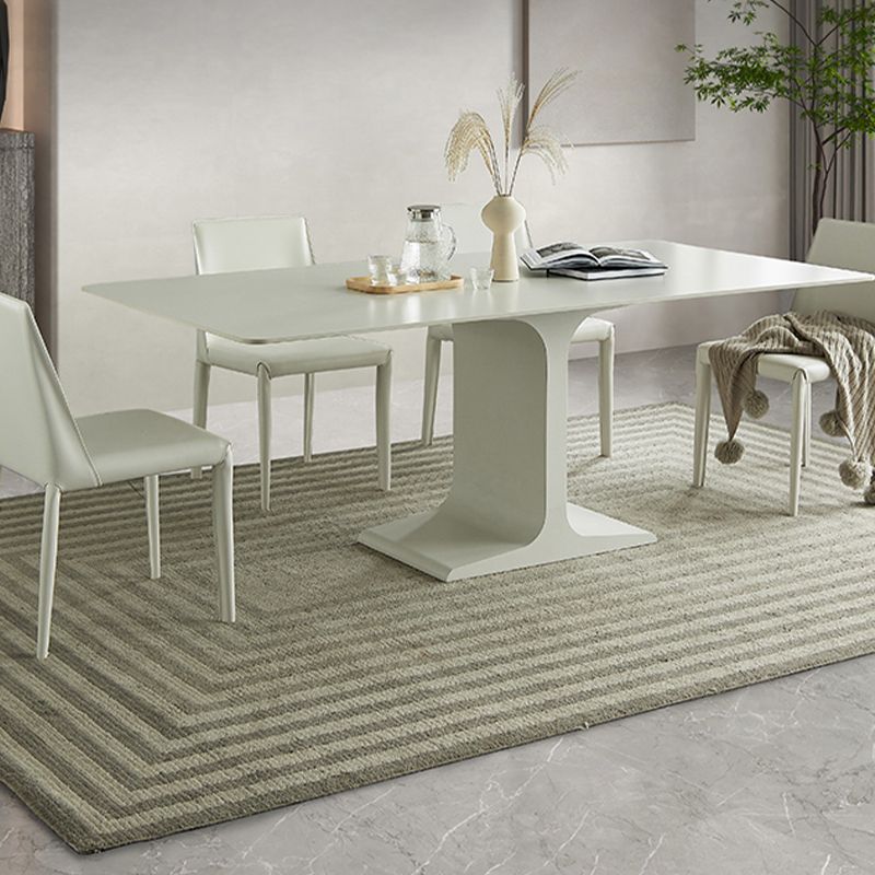 Mesa de comedor de piedra blanca y acero, mesa de comedor informal con pedestal rectangular