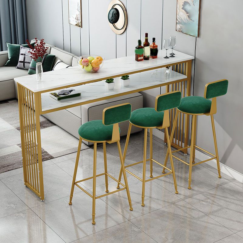Rectangle Bar Pub Table Set 1/3/4/5 Pcs Metal and Wood Bar Table and Upholstered Stools Clearhalo 'Bar Furniture' 'furn' 'furn_home_bar_bar_sets' 'Furniture' 'Home Bars & Bar Sets' 'home_bar_bar_sets' 'Kitchen & Dining Furniture' 1200x1200_85ca3e94-f690-4c5c-8c6c-6073fde302c0