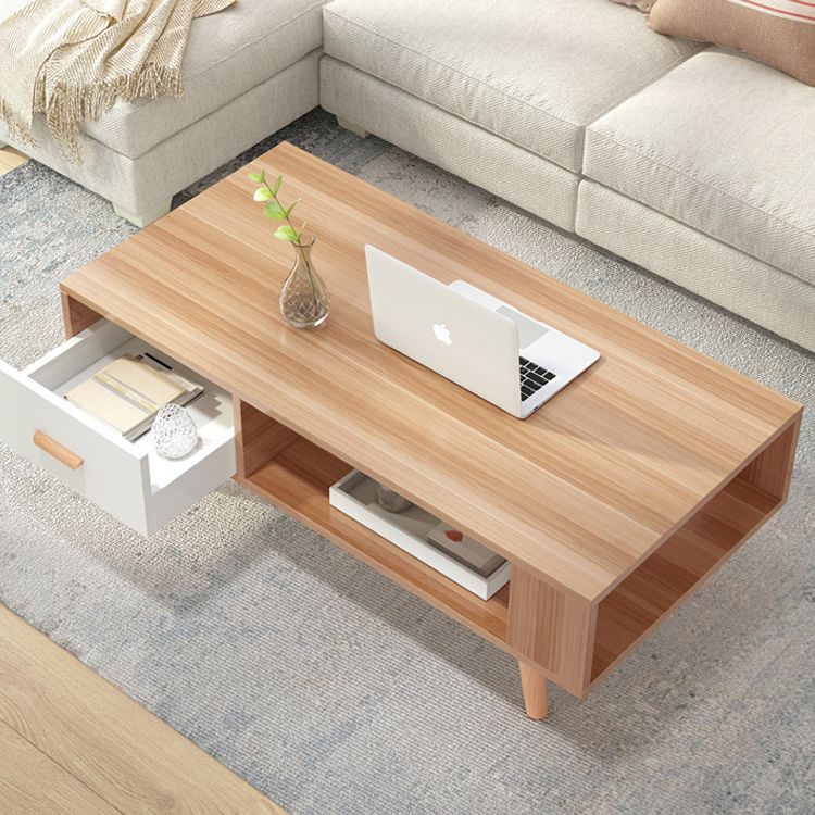Contemporary 4 Legs Cocktail Table Wood 1 Single Coffee Table with Drawers Clearhalo 'Coffee & Accent Tables' 'Coffee Tables' 'coffee_tables' 'furn' 'furn_coffee_tables' 'Furniture' 'furniture_coffee_tables' 'Living Room Furniture' 1200x1200_85cada21-3f01-4ca8-80cf-cbcf7f1977e5
