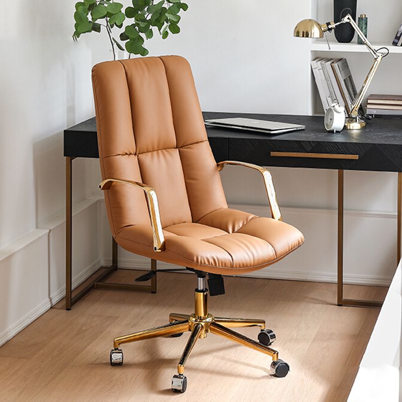 Modern Leather Office Chair Adjustable Seat Height Fixed Arms with Wheels