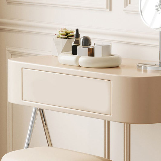 Vanity in legno ingegnerizzato e sgabello in toeletta nera/beige