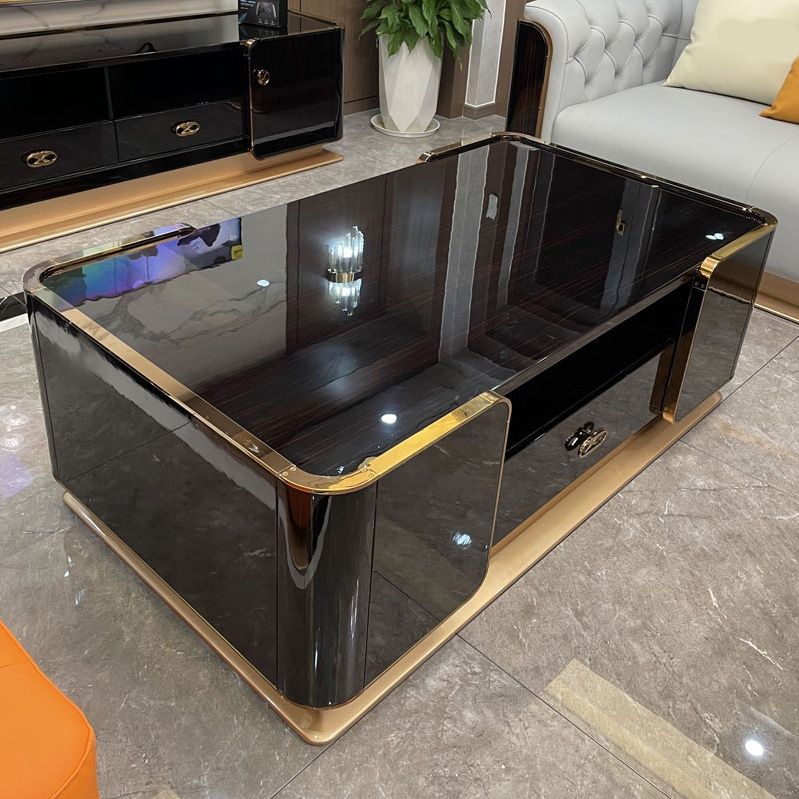 31" Wide Gold Glam Metal Single Coffee Cocktail Table with Storage