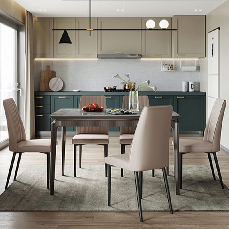 Gray Contemporary Rectangular Stone Dining Table with Solid Wood Legs Clearhalo 'Dining Tables & Seating' 'Dining Tables' 'dining_table' 'furn' 'furn_dining_table' 'Furniture' 'Kitchen & Dining Furniture' 1200x1200_85d37e64-e798-44d3-a7a7-787d788ee4b5