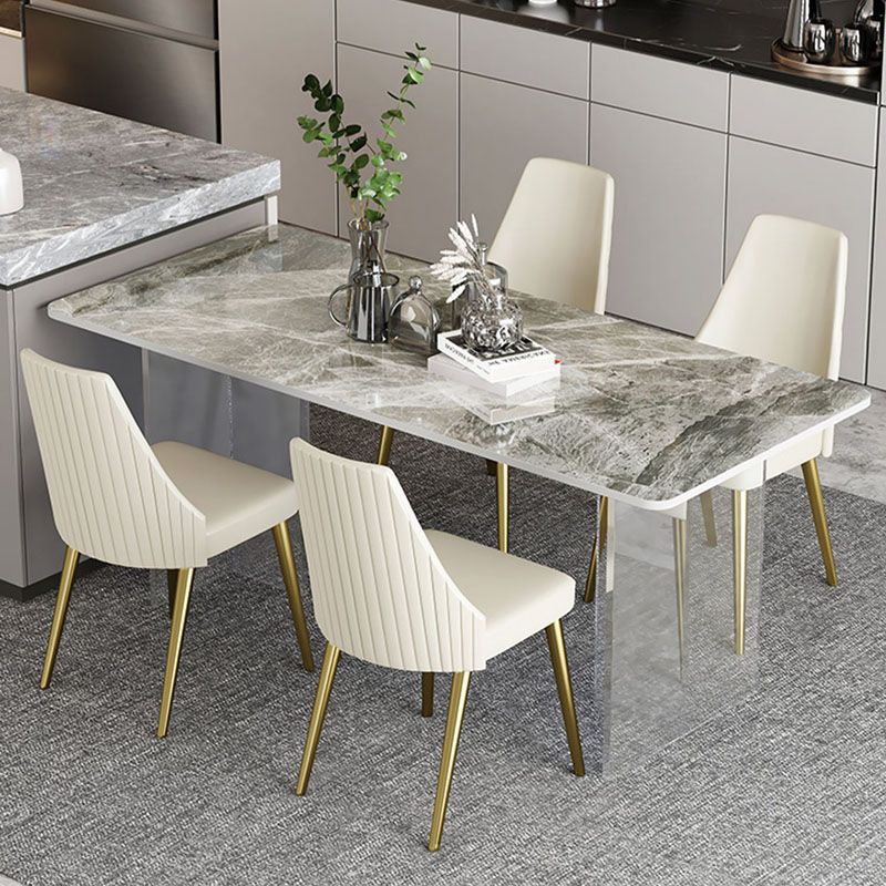 Acrylic Modern 1/2/4/5 Pieces Dining Room Set Rectangle Double Pedestal Table Set Clearhalo 'Dining Room Sets' 'Dining Tables & Seating' 'dining_room_set' 'furn' 'furn_dining_room_set' 'Furniture' 'furniture_dining_room_set' 'Kitchen & Dining Furniture' 'kitchen&dining_furn' 'kitchen' 1200x1200_85d7acf3-6786-4a09-88d0-fb1d89a81432