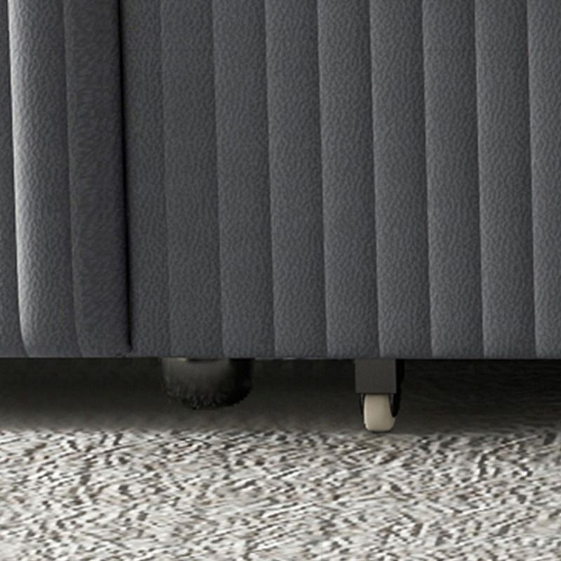 Grey and White Convertible Leather Sofa Square Arm Sofa Bed with Wooden Frame